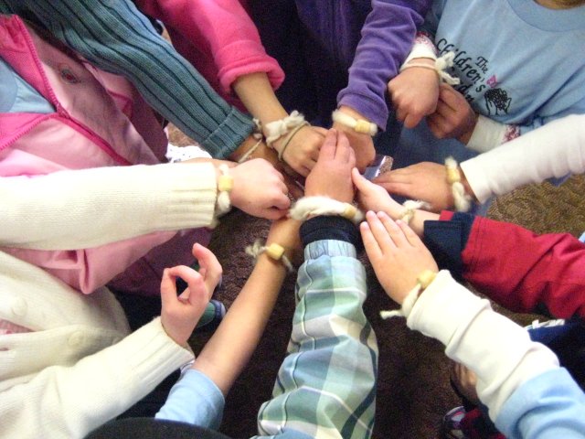 Showing off wool bracelets